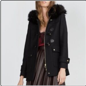 Zara Black Puffer Coat with Fur Trim